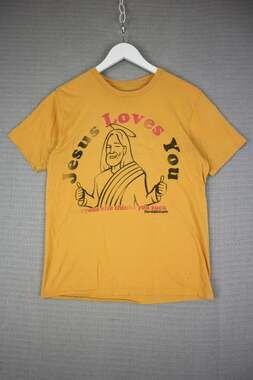 Jesus Loves You Humour Tee Mens Stupid Factory Small Yellow